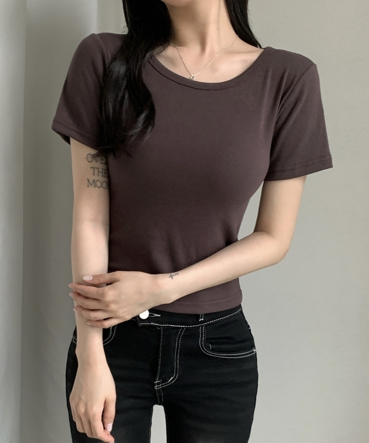 シンプルスリム半袖Tシャツ(9color) DEEP BROWN