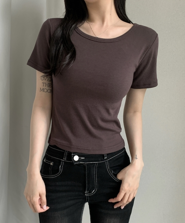 シンプルスリム半袖Tシャツ(9color) DEEP BROWN