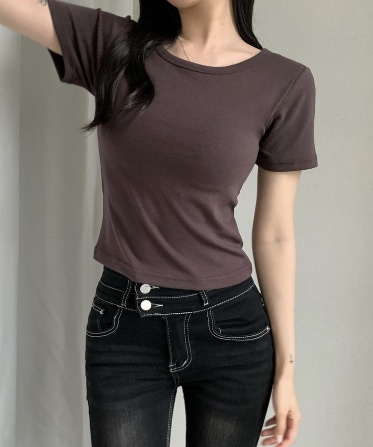 シンプルスリム半袖Tシャツ(9color) DEEP BROWN