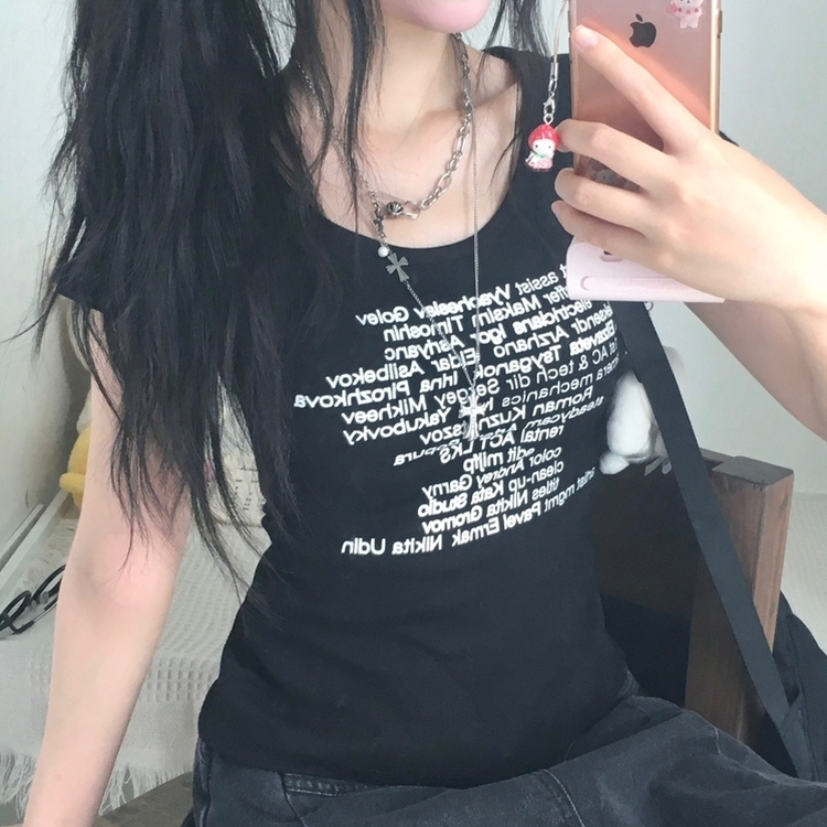 ヴィンテージUネックスリム半袖Tシャツ(5color) BLACK