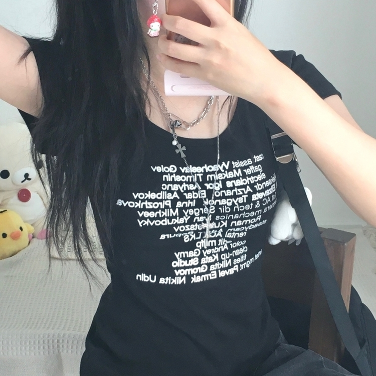 ヴィンテージUネックスリム半袖Tシャツ(5color) BLACK