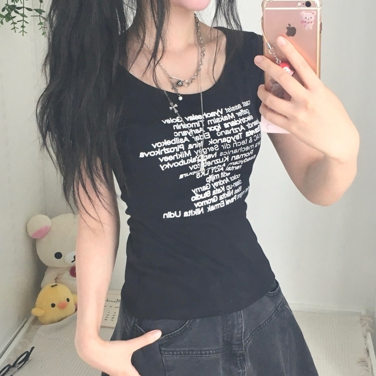 ヴィンテージUネックスリム半袖Tシャツ(5color) BLACK