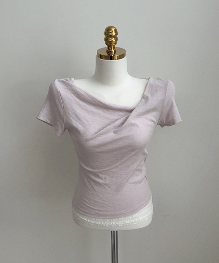 レースレイヤードドレープ半袖Tシャツ