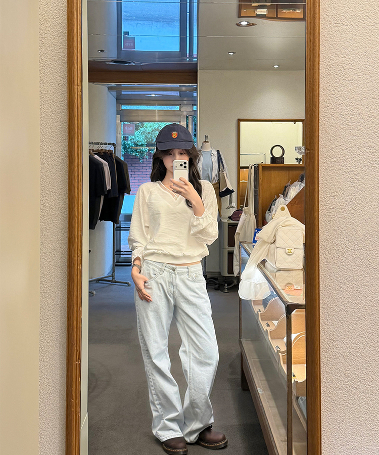 Vネックレイヤーブラウス IVORY