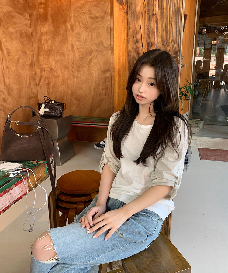 ラグランロールアップTシャツ IVORY