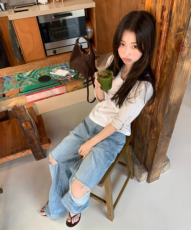 ラグランロールアップTシャツ IVORY