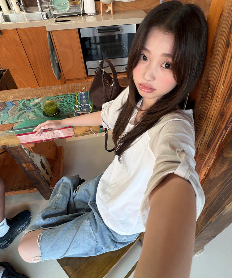 ラグランロールアップTシャツ IVORY