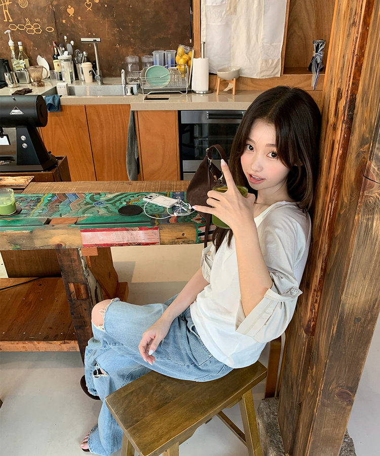 ラグランロールアップTシャツ IVORY