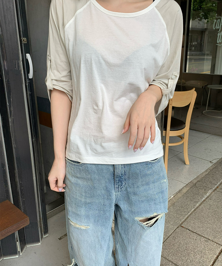 ラグランロールアップTシャツ IVORY