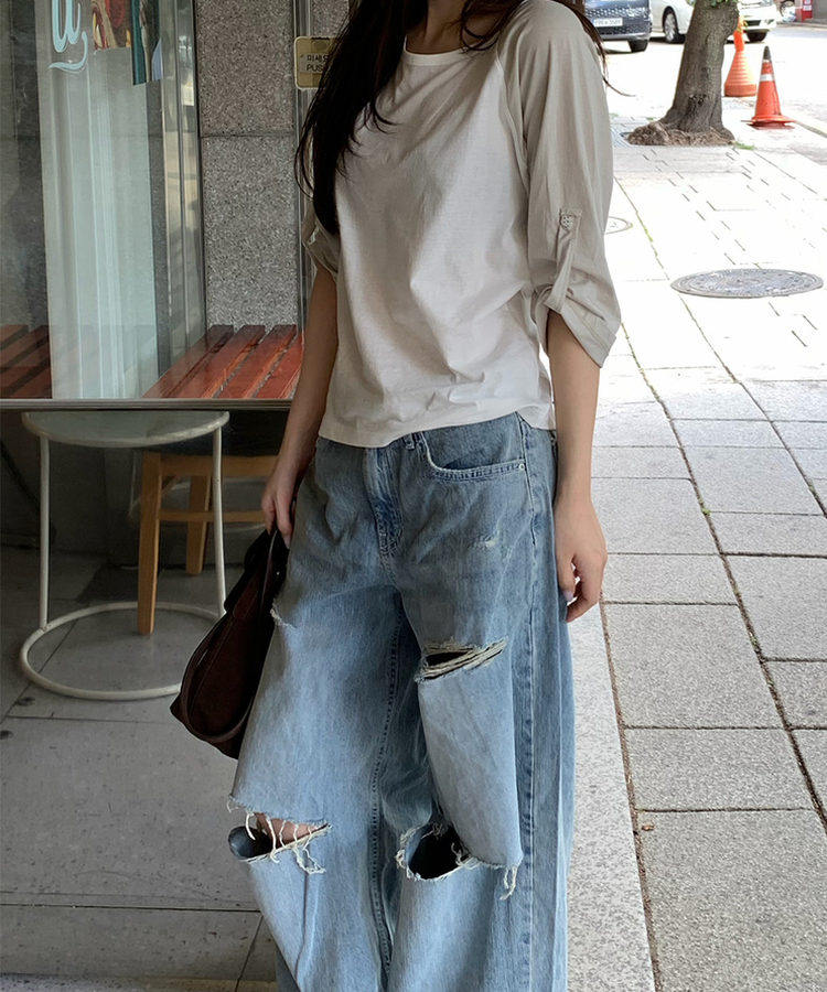 ラグランロールアップTシャツ IVORY