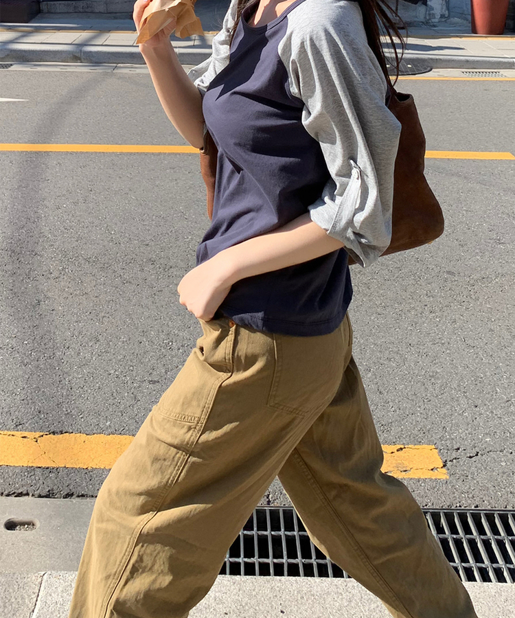 ラグランロールアップTシャツ GRAY