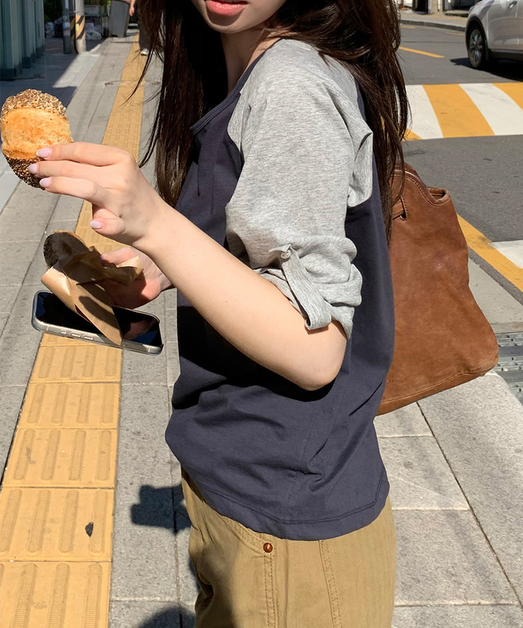 ラグランロールアップTシャツ GRAY