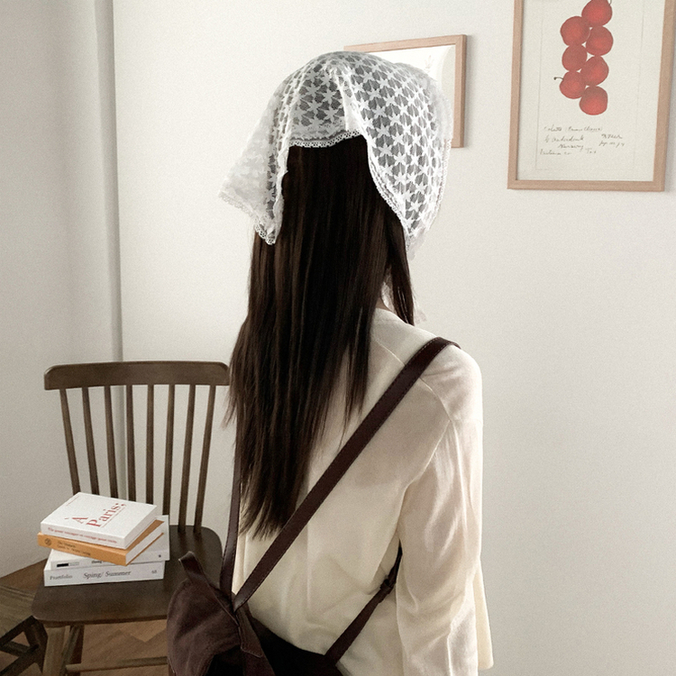 レース三角ヘアバンダナ IVORY