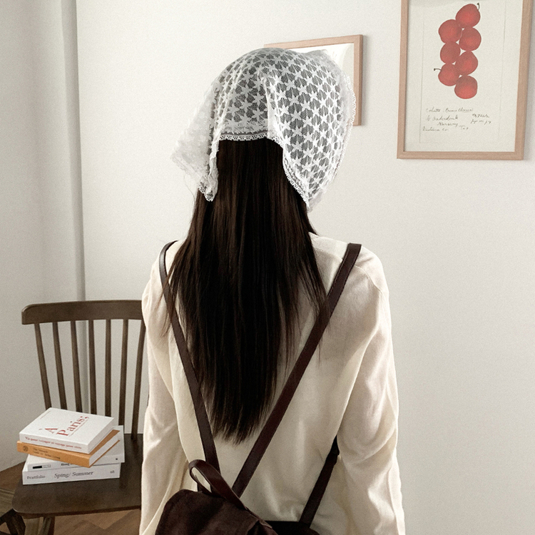 レース三角ヘアバンダナ IVORY