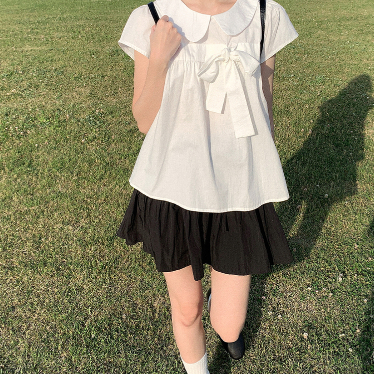 リボンカラーキャップスリーブパフブラウス IVORY