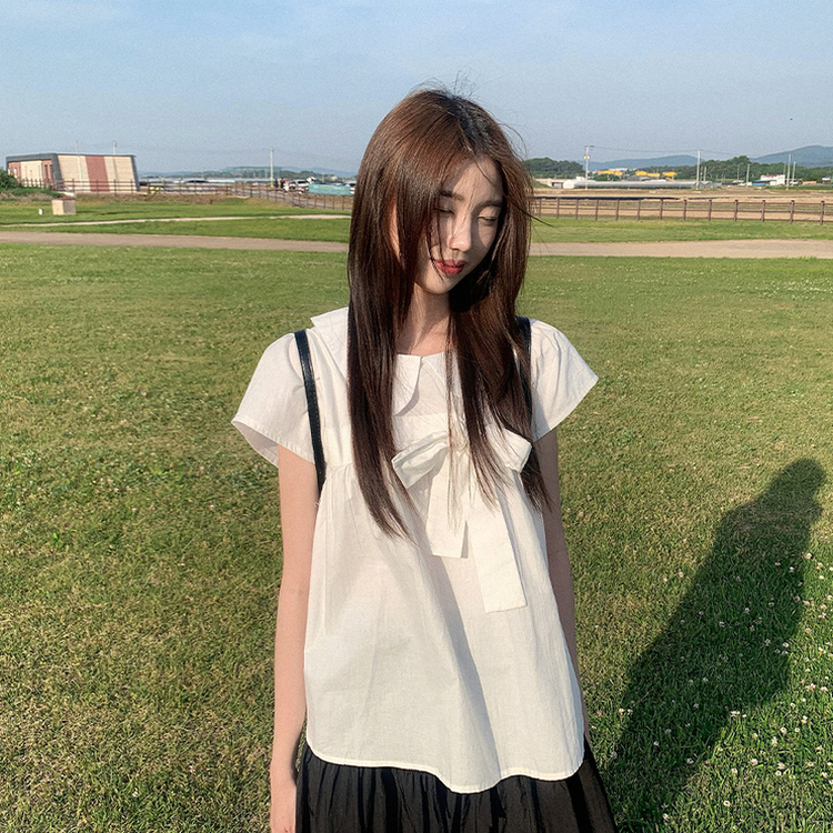 リボンカラーキャップスリーブパフブラウス IVORY