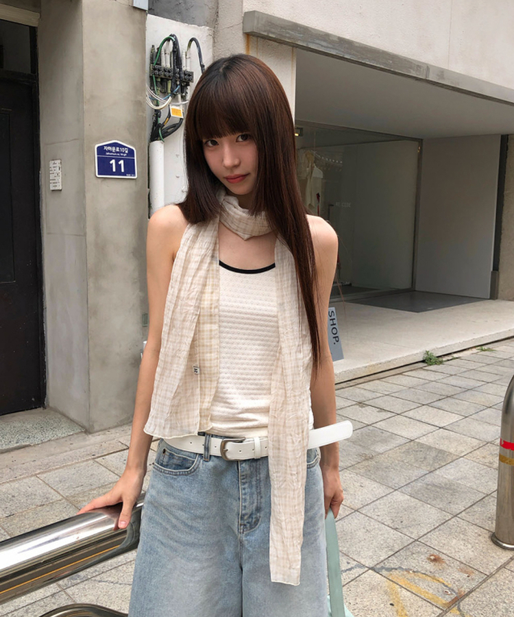 レースチェックスカーフ YELLOW