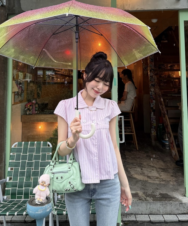 ストライプカラー半袖シャツ PINK