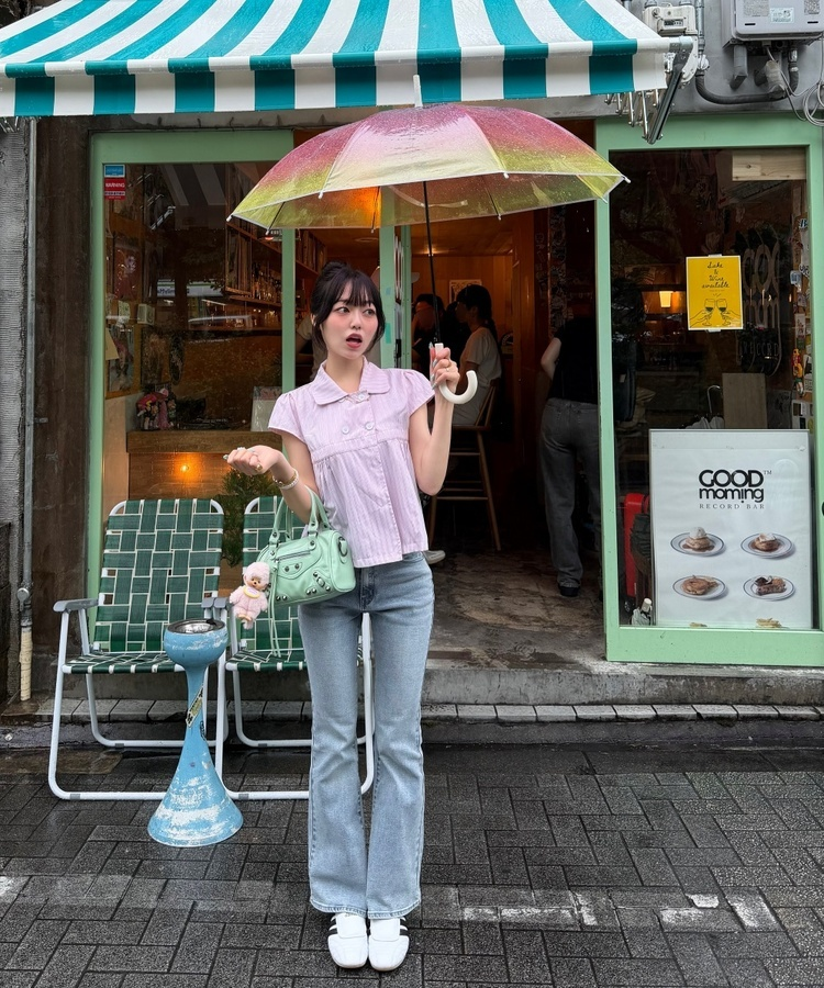 ストライプカラー半袖シャツ PINK