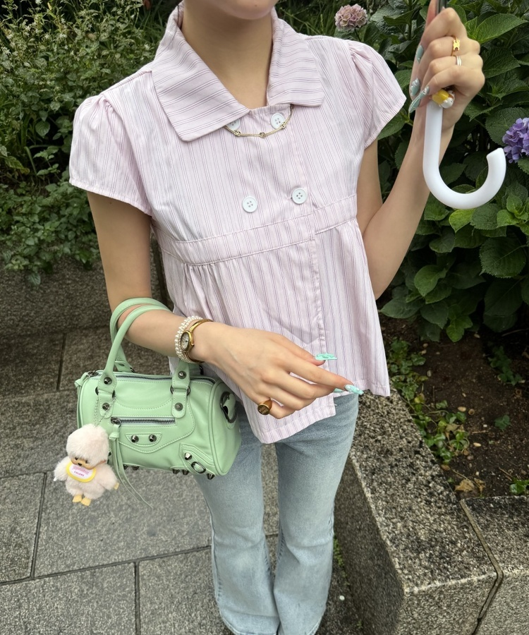 ストライプカラー半袖シャツ PINK