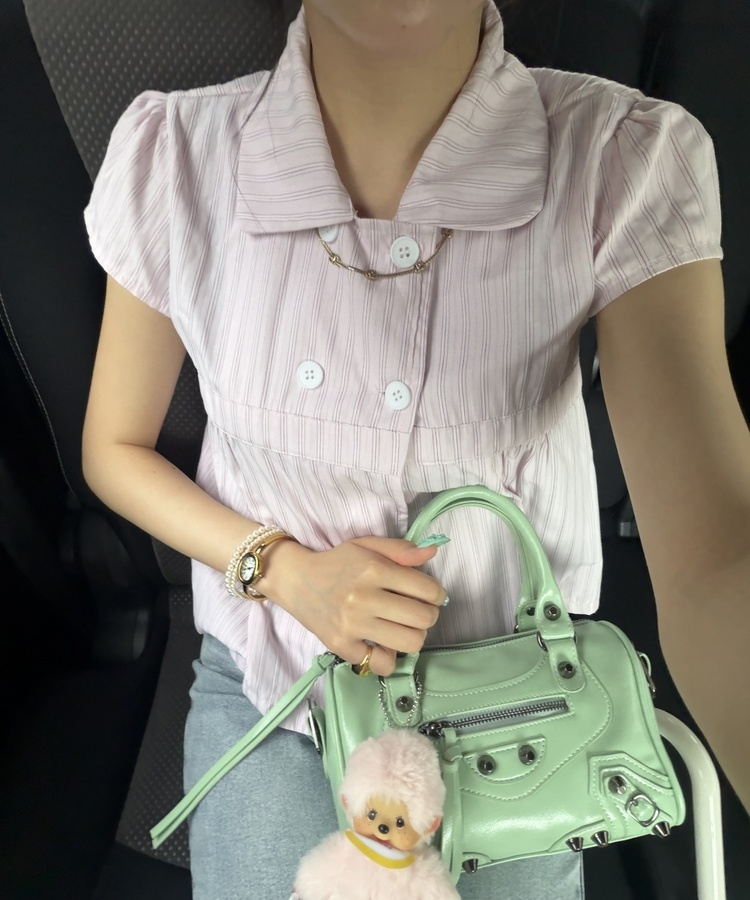 ストライプカラー半袖シャツ PINK