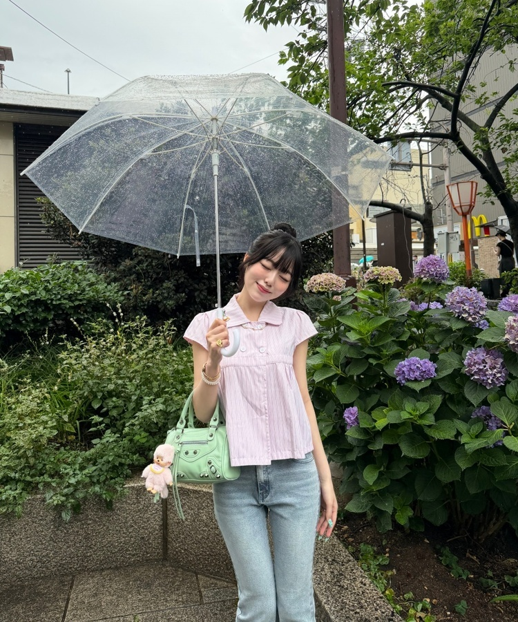 ストライプカラー半袖シャツ PINK