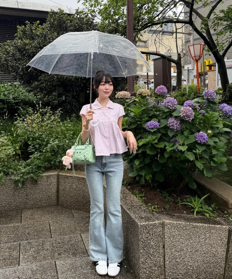 ストライプカラー半袖シャツ PINK