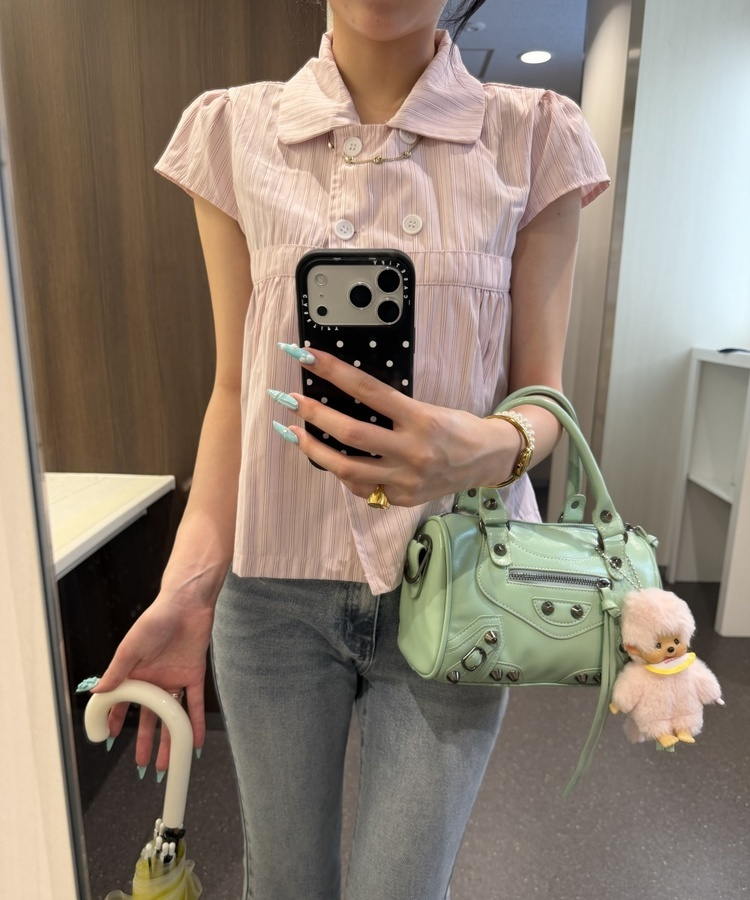 ストライプカラー半袖シャツ PINK