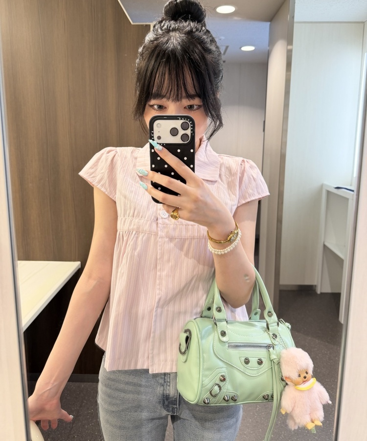 ストライプカラー半袖シャツ PINK