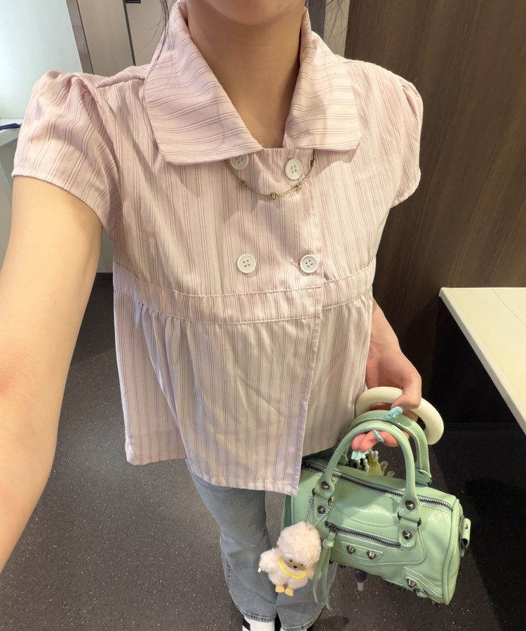 ストライプカラー半袖シャツ PINK