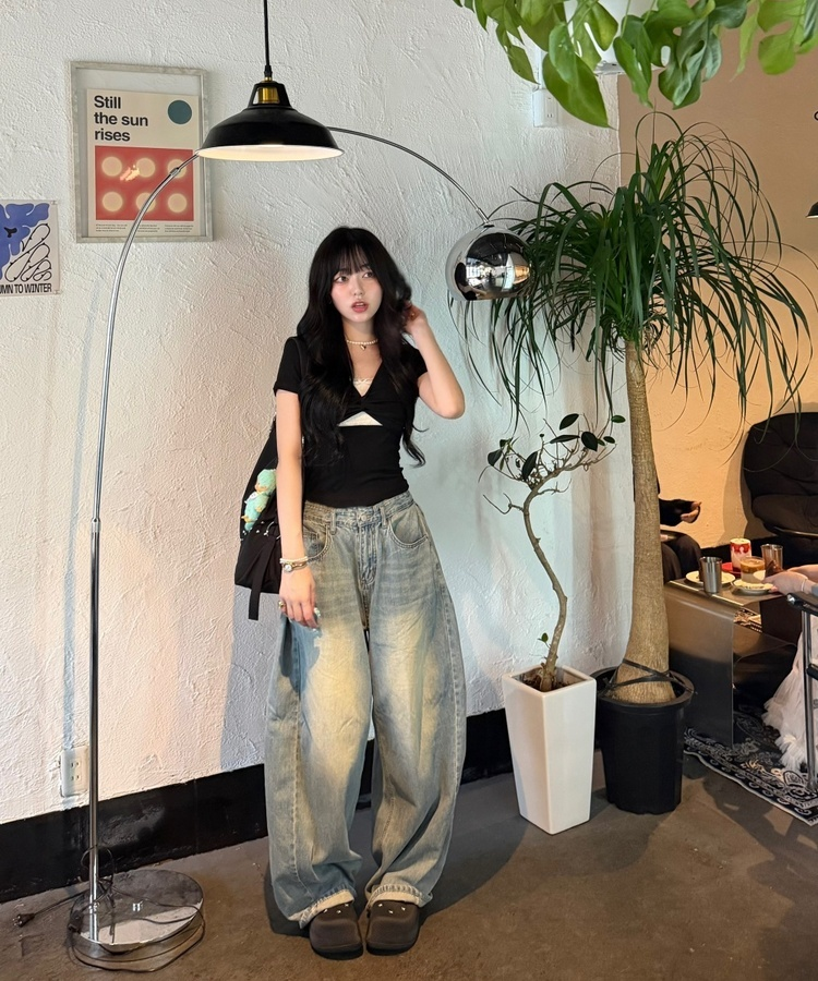 ツイストレースレイヤード半袖Tシャツ BLACK