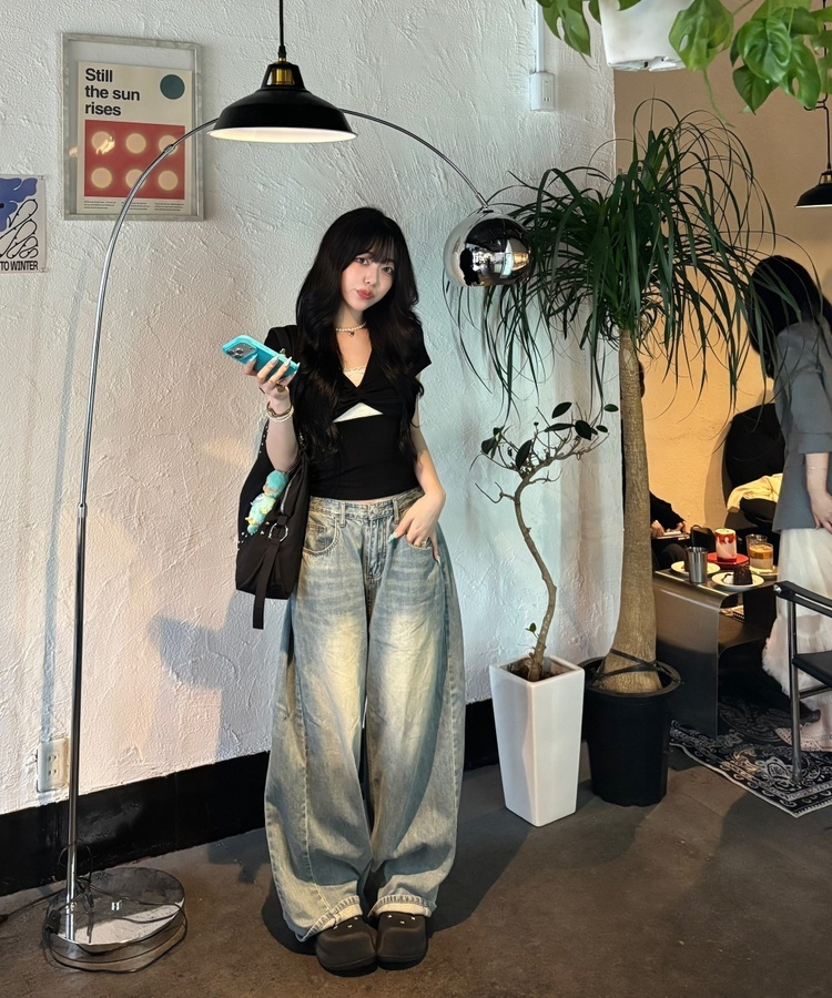 ツイストレースレイヤード半袖Tシャツ BLACK