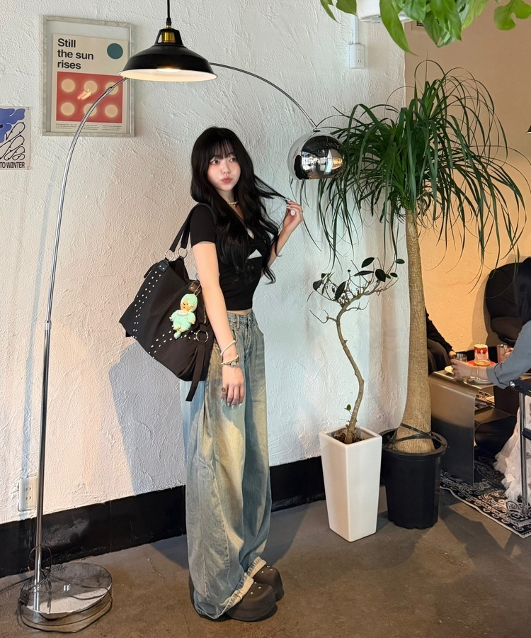 ツイストレースレイヤード半袖Tシャツ BLACK