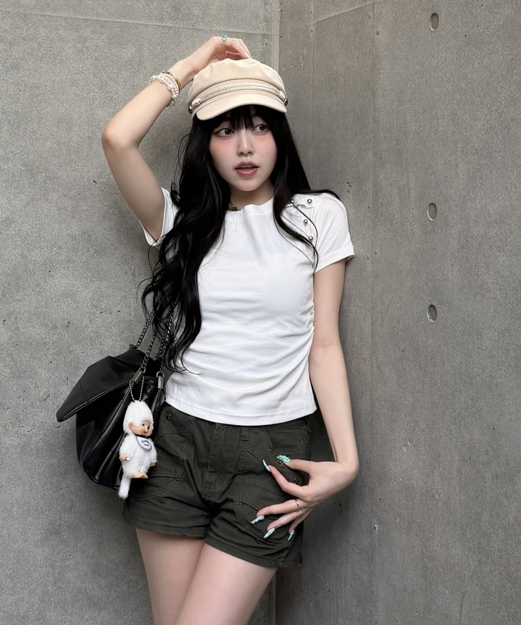 メタルボタンショルダーシャーリングTシャツ IVORY
