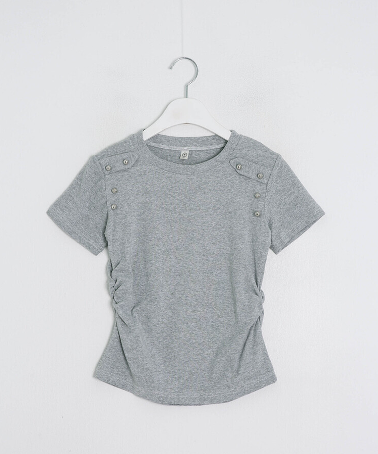 メタルボタンショルダーシャーリングTシャツ