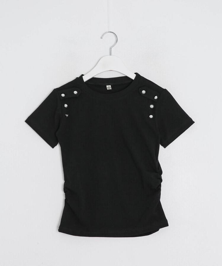 メタルボタンショルダーシャーリングTシャツ