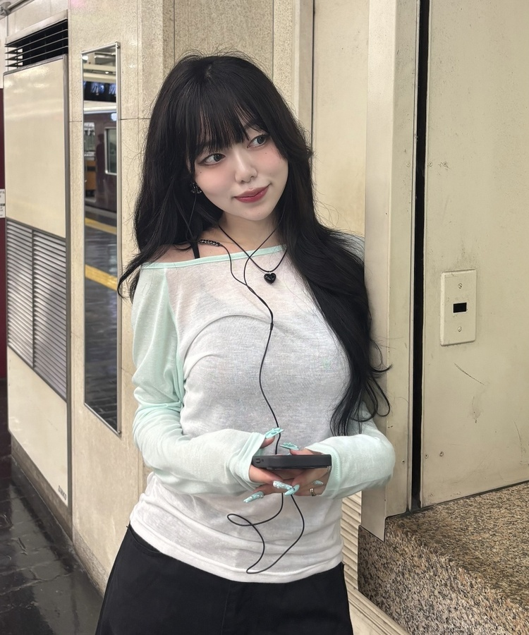 シアーラグラン配色長袖Tシャツ MINT