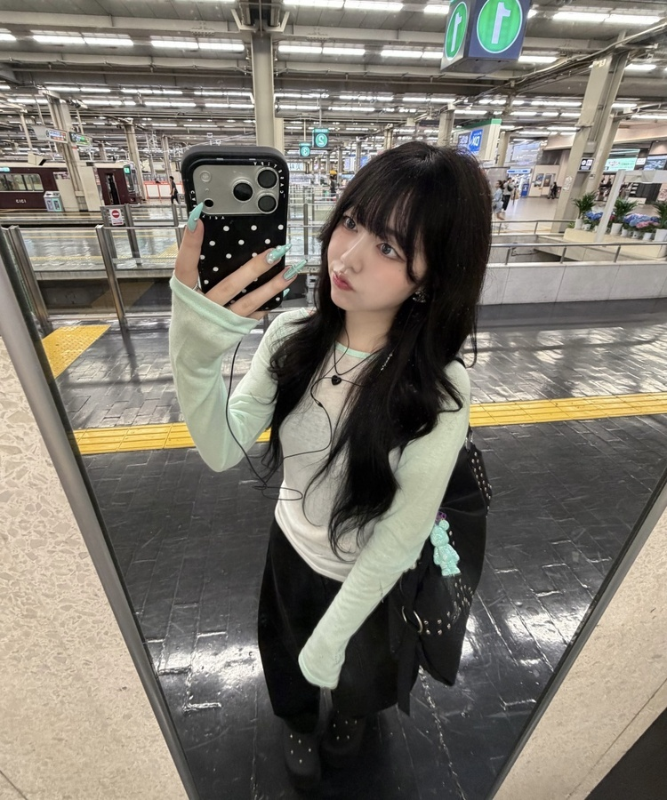 シアーラグラン配色長袖Tシャツ MINT