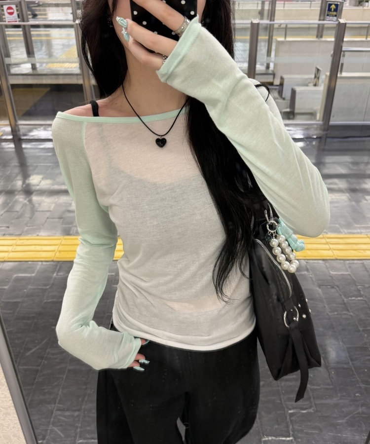 シアーラグラン配色長袖Tシャツ MINT