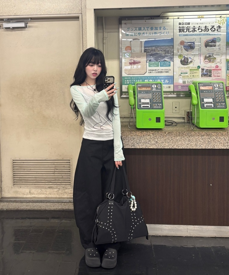 シアーラグラン配色長袖Tシャツ MINT