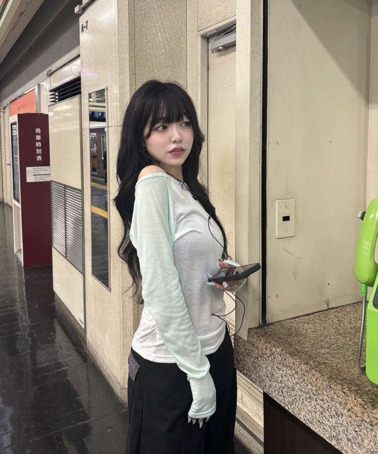 シアーラグラン配色長袖Tシャツ MINT