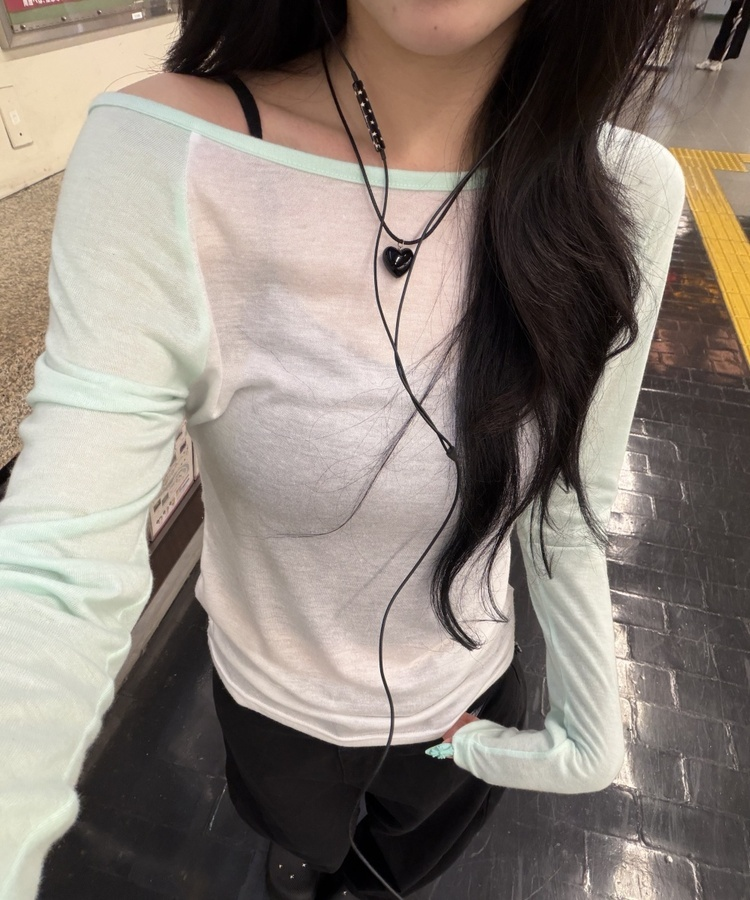 シアーラグラン配色長袖Tシャツ MINT