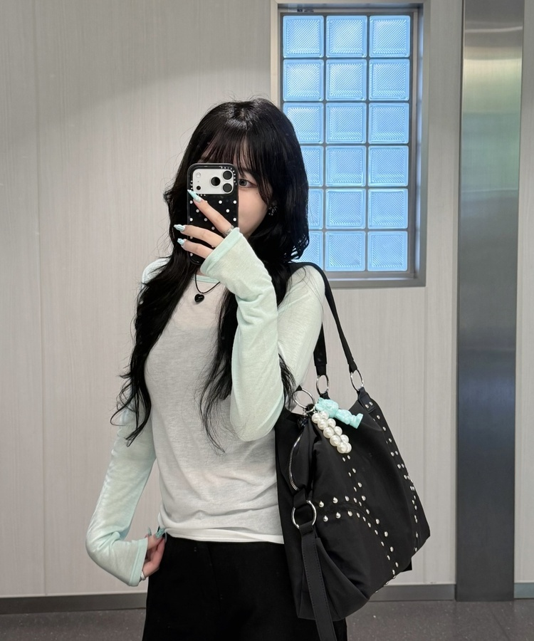 シアーラグラン配色長袖Tシャツ MINT