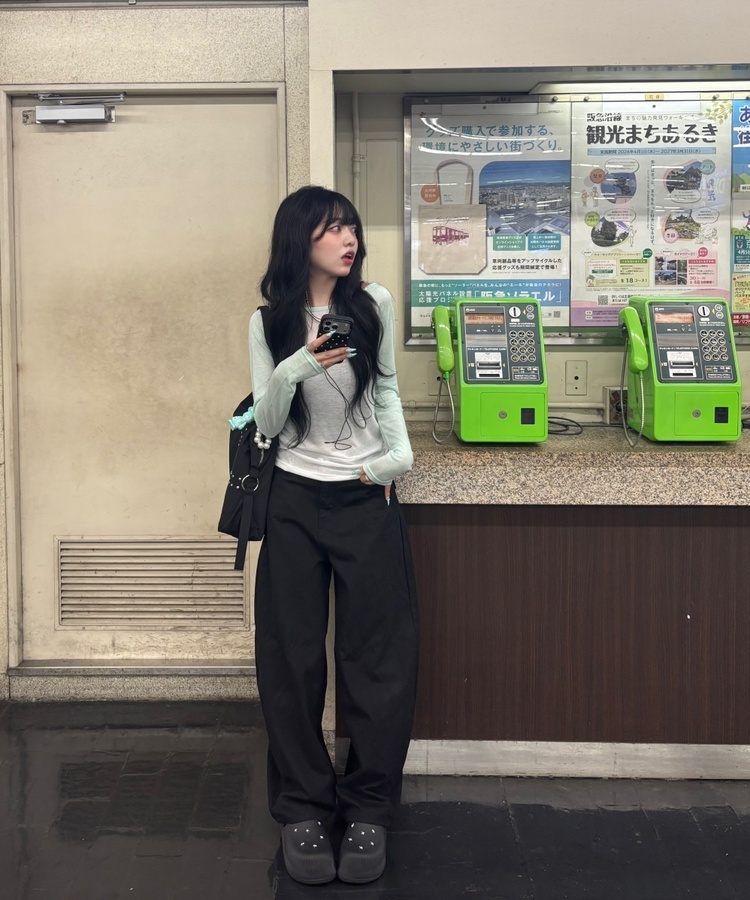 シアーラグラン配色長袖Tシャツ MINT
