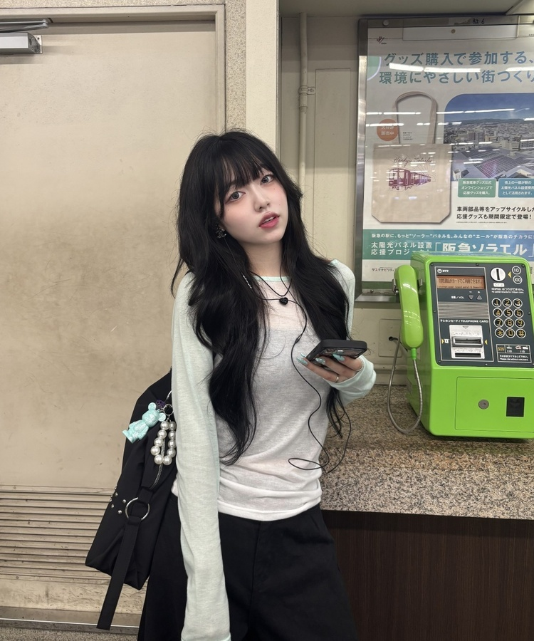 シアーラグラン配色長袖Tシャツ MINT