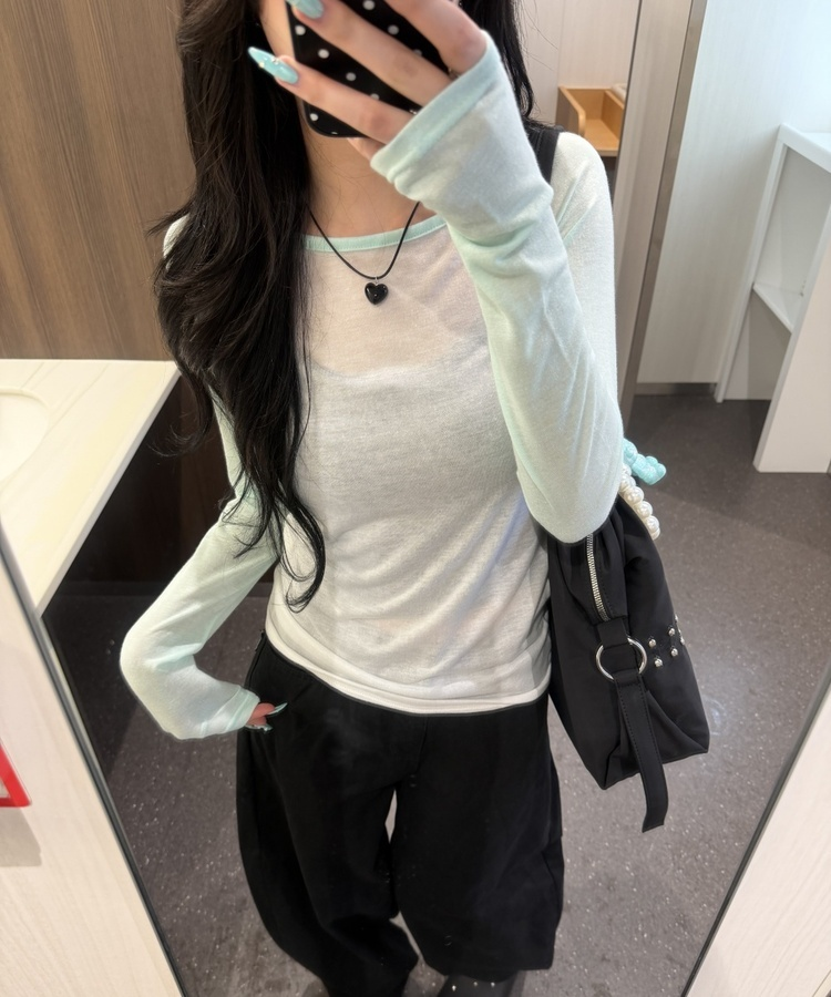 シアーラグラン配色長袖Tシャツ MINT