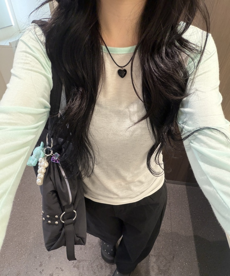 シアーラグラン配色長袖Tシャツ MINT