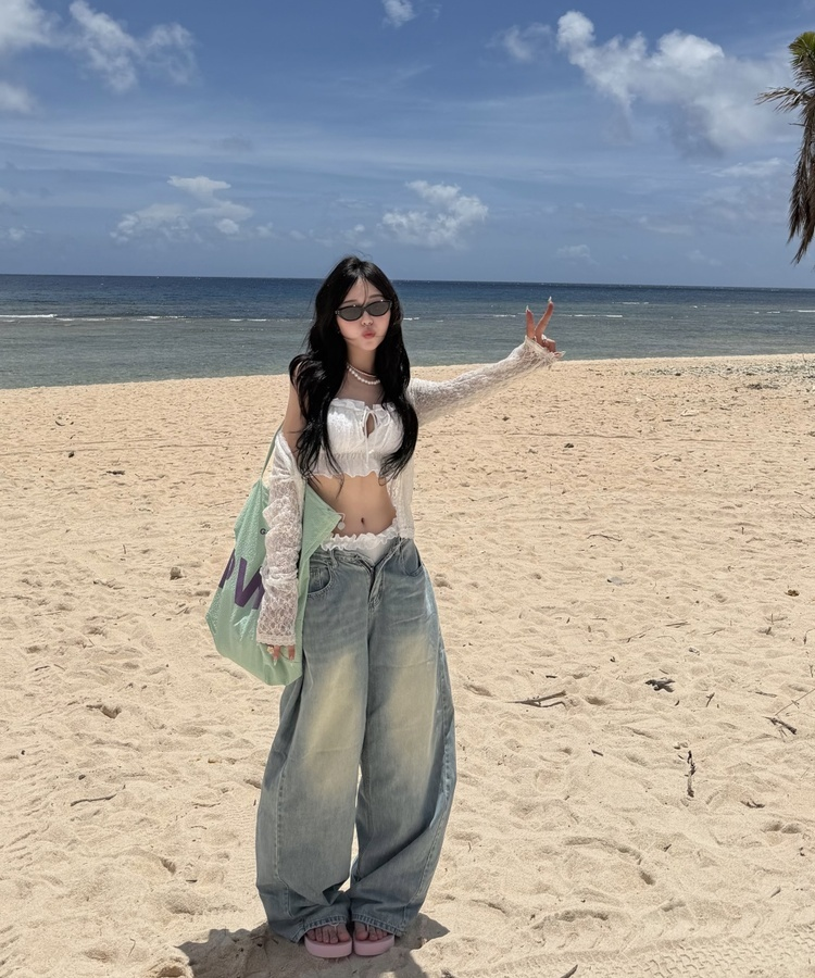 프릴 리본 수영복 비키니 화이트