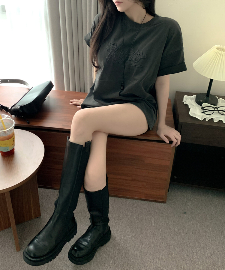 카이로 피그먼트 워싱 자수 패치 오버핏 루즈핏 박시핏 여름 반팔티셔츠 2colors 먹색