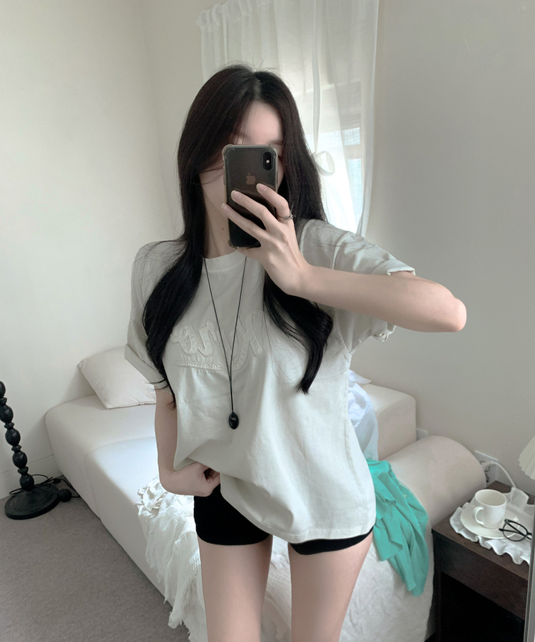 카이로 피그먼트 워싱 자수 패치 오버핏 루즈핏 박시핏 여름 반팔티셔츠 2colors 오트밀